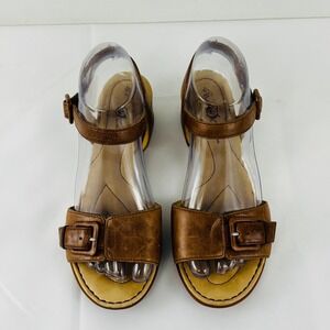 Born Crown Brown Leather Block Heel Sandals Buckle Ankle Strap Womens 7 N25426